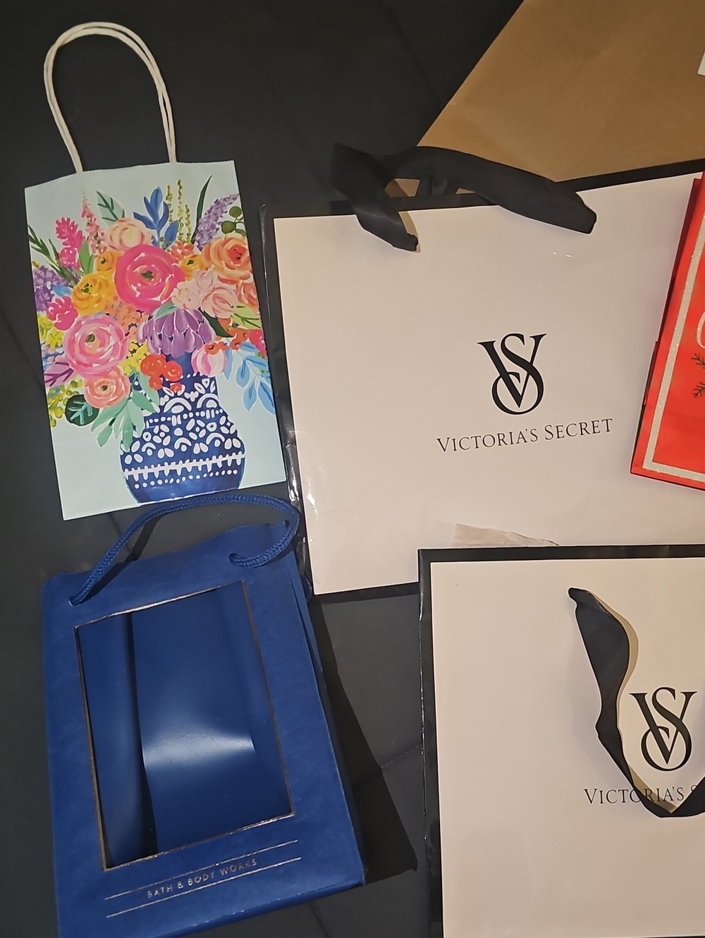 Victoria's Secret Pink Shopping Bags (2) with Black Logo and Ribbon w/Extra Bags
